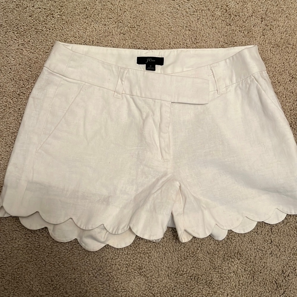 J. Crew Off White Scalloped Hem Linen Blend Shorts Size 2